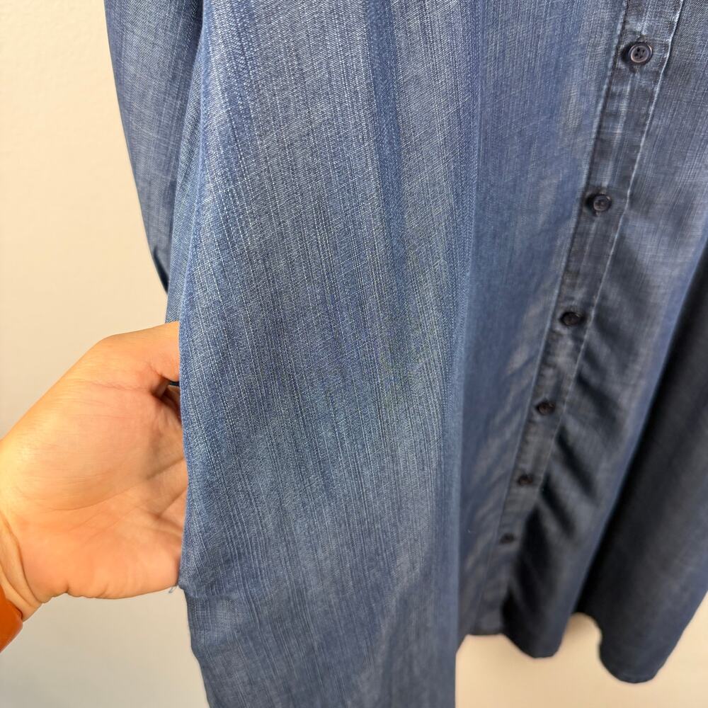 Denim Button-Front Midi Shirt Dress - Blue - Picture 9 of 11